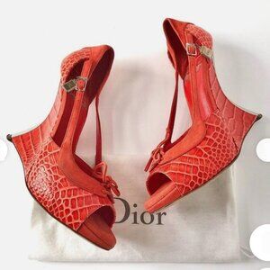 Christian Dior Vintage 2000s Crocodile Suede Wedges